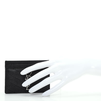 Saint Laurent Grain De Poudre Matelasse Chevron Monogram Credit Card Case Black 2 of 8