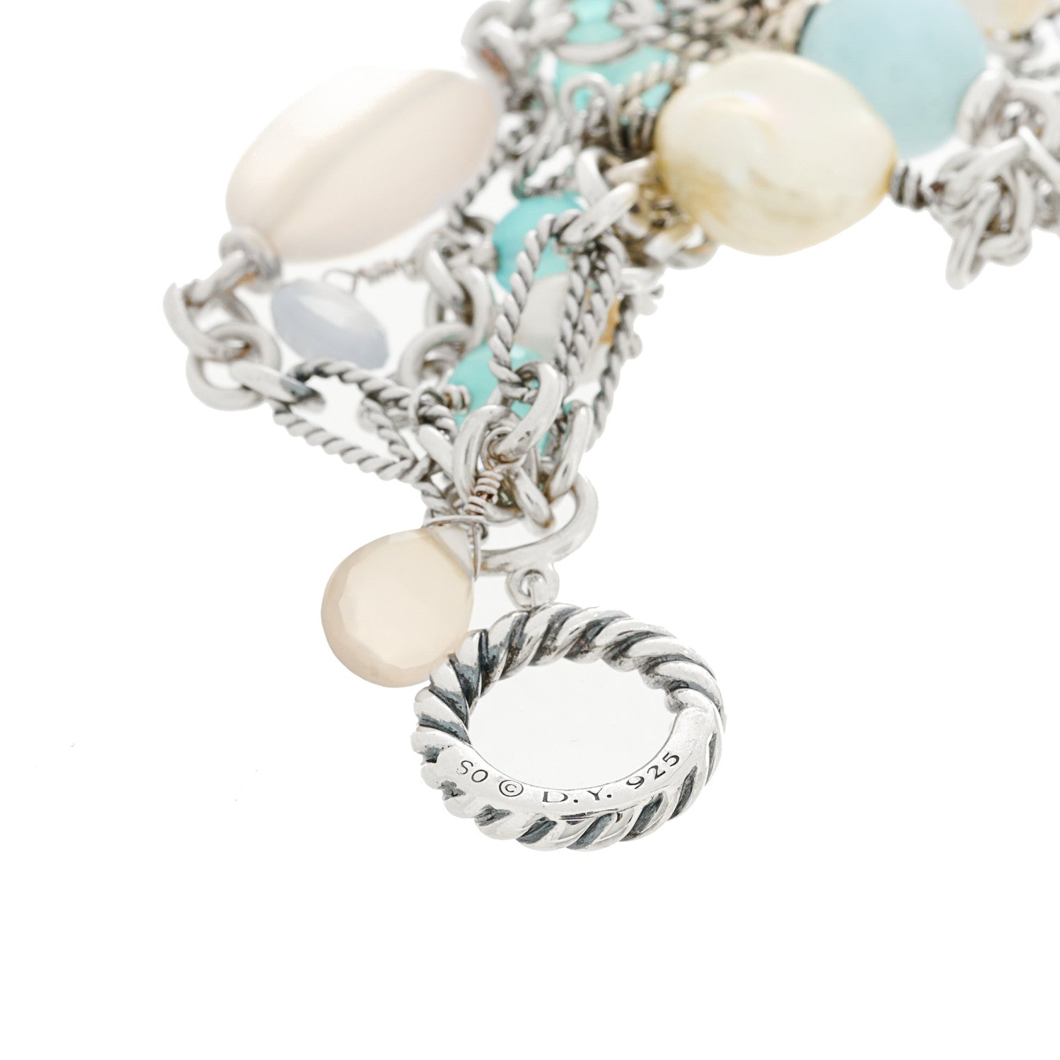David Yurman Sterling Silver Aquamarine Pearl Moonstone Blue Topaz Multi Chain Toggle Bracelet 3 of 3