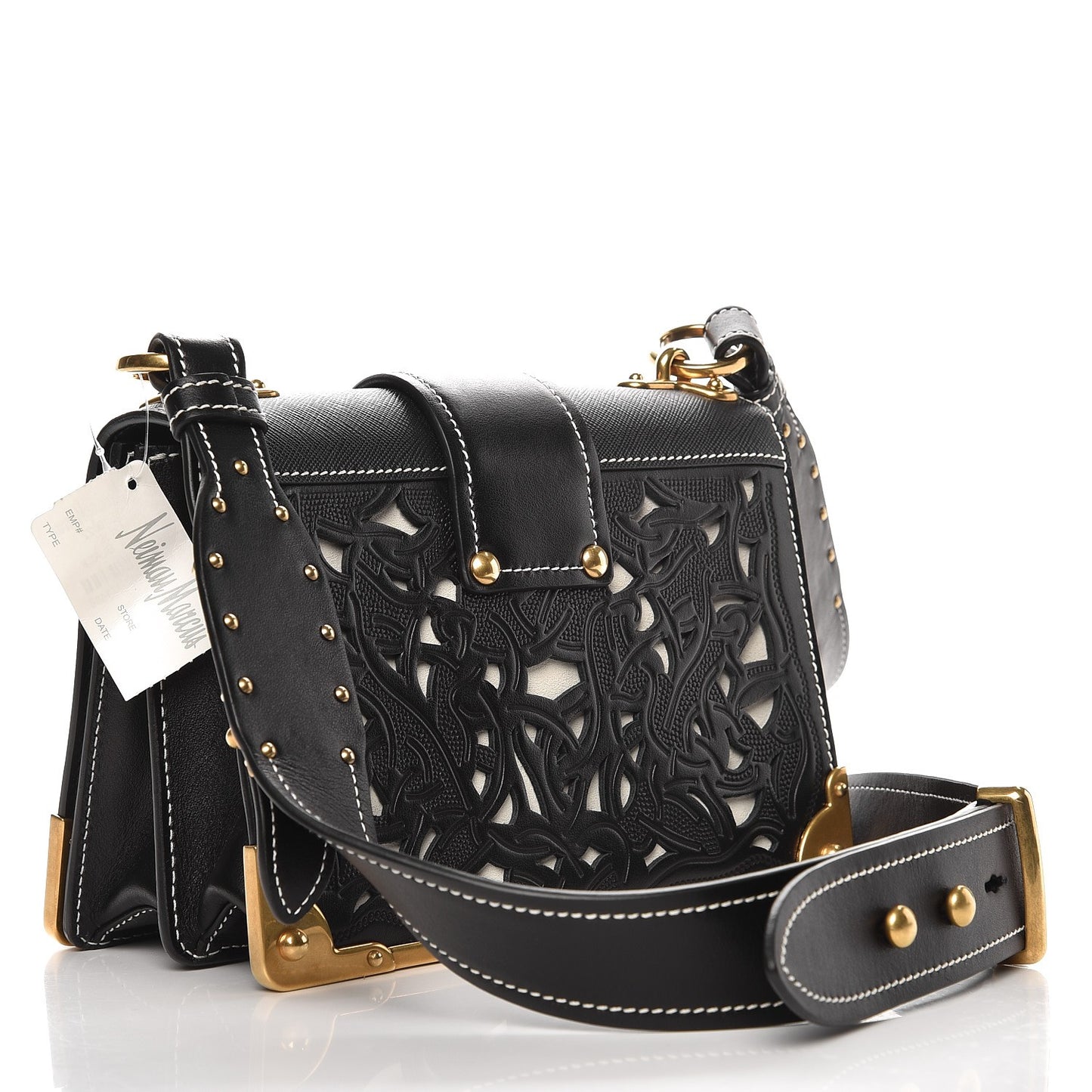 City Calf Saffiano Laser Cut Cahier Bag Black