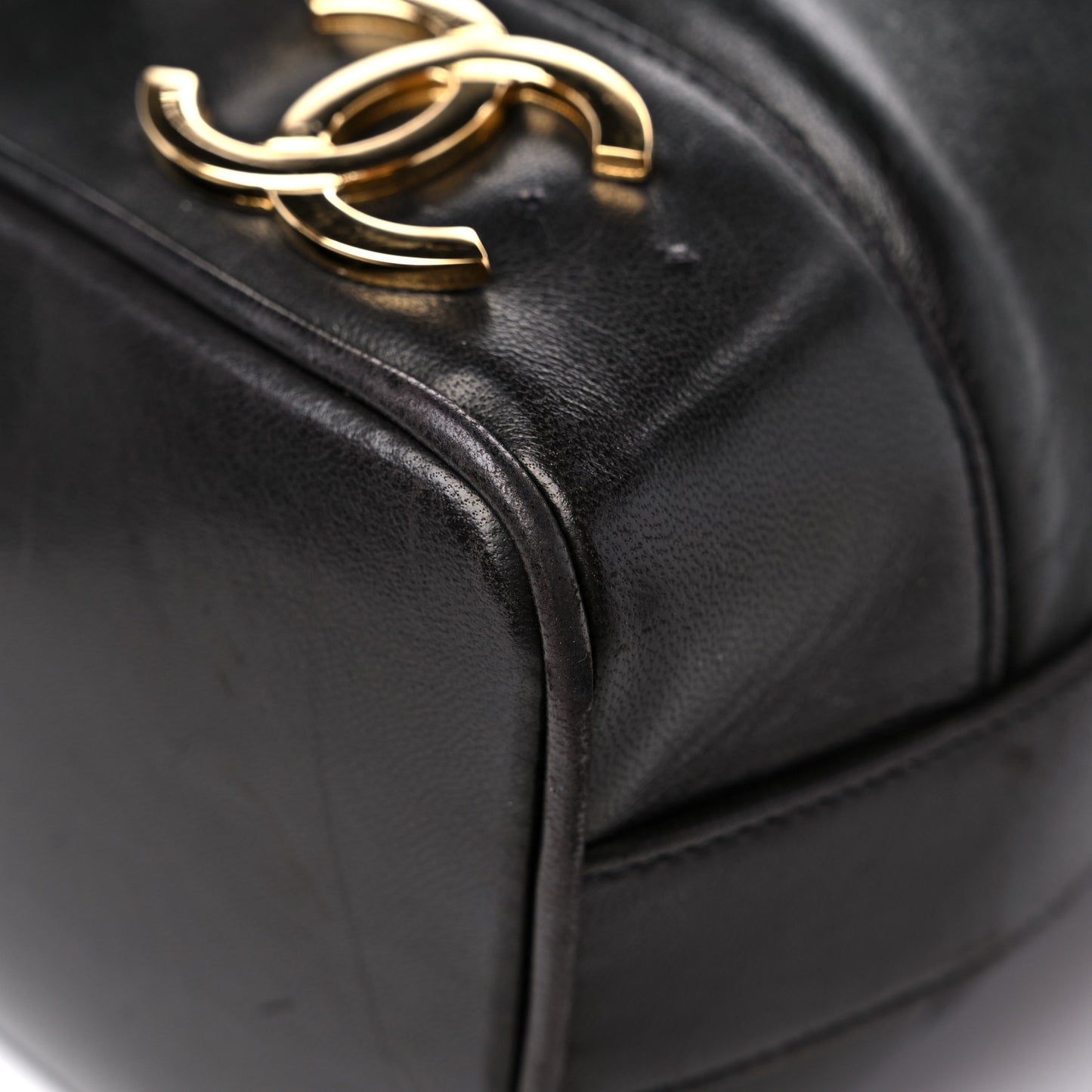 Lambskin CC Drawstring Shoulder Bag Black