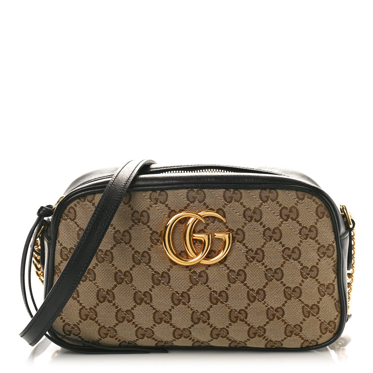 Gucci Monogram Matelasse Diagonal Small GG Marmont Chain Shoulder Bag Beige Black 1 of 10