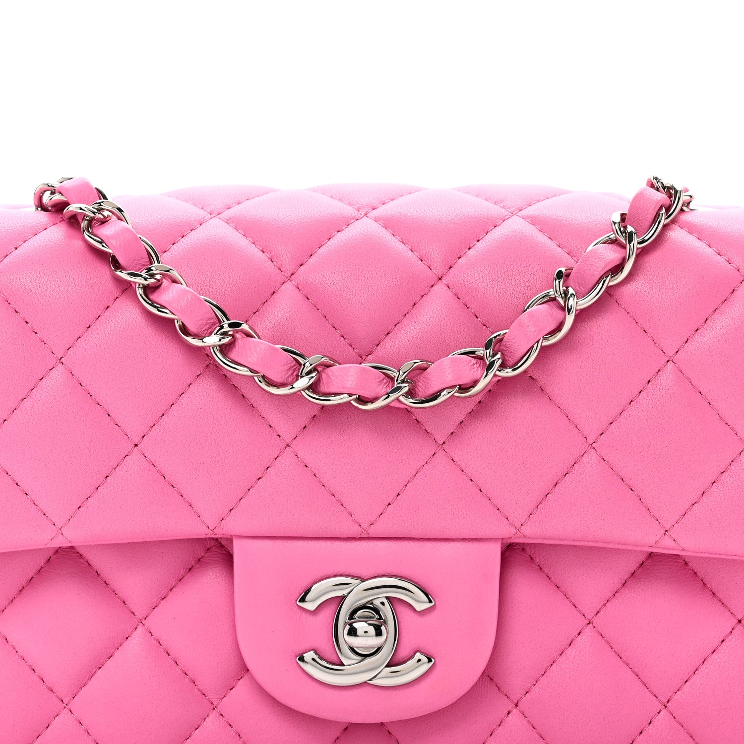 Chanel Lambskin Quilted Mini Rectangular Flap Neon Pink 8 of 11