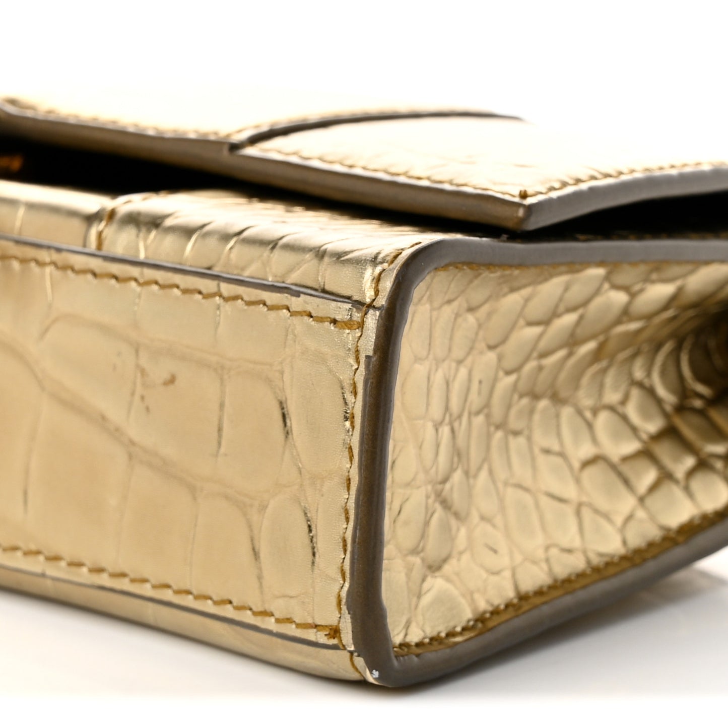 Metallic Calfskin Crocodile Embossed Hourglass Chain Bag Gold