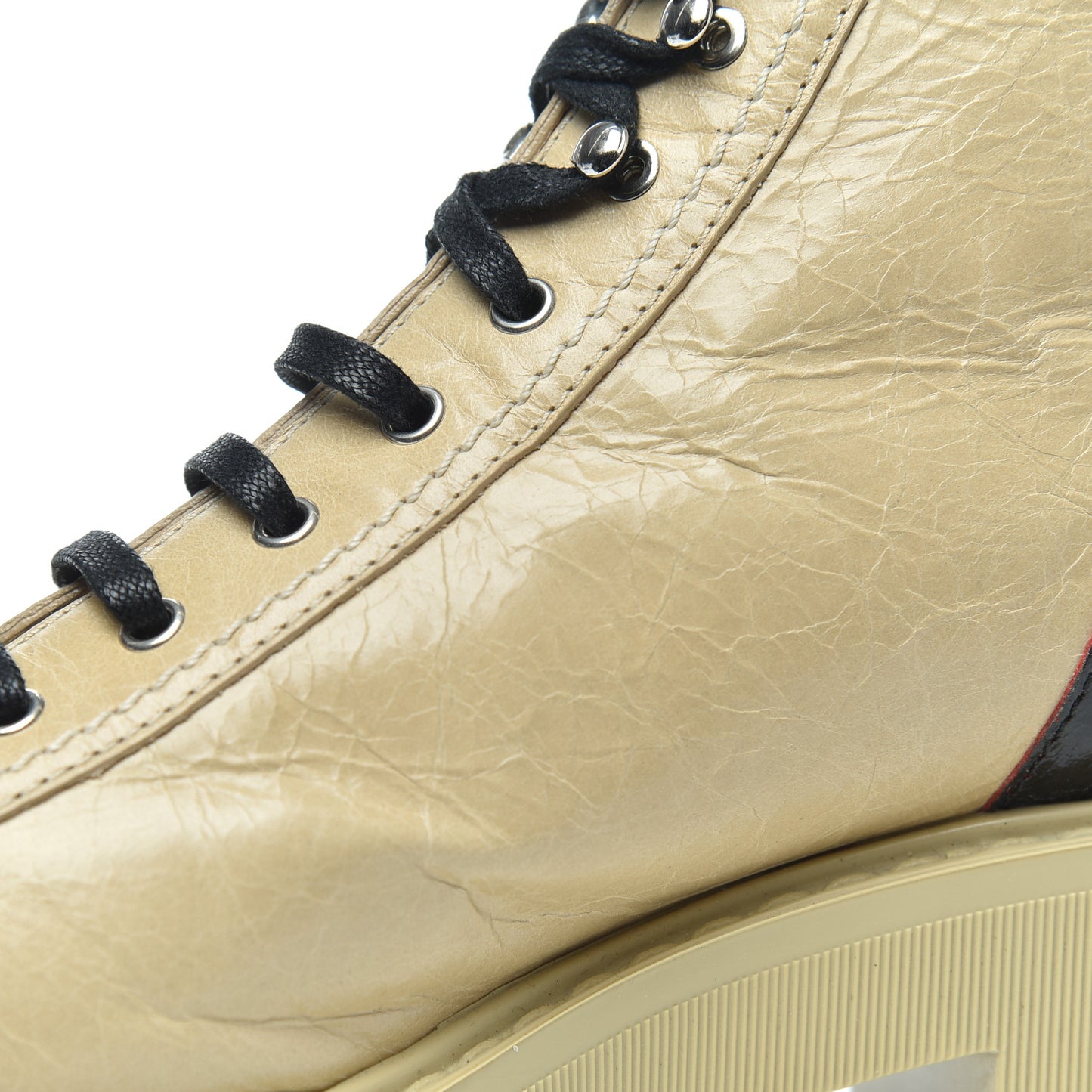 Crumpled Calfskin Lace Up Short Boots Beige 38 Beige Black
