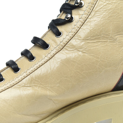 Chanel Crumpled Calfskin Lace Up Short Boots Beige 38 Beige Black 9 of 17