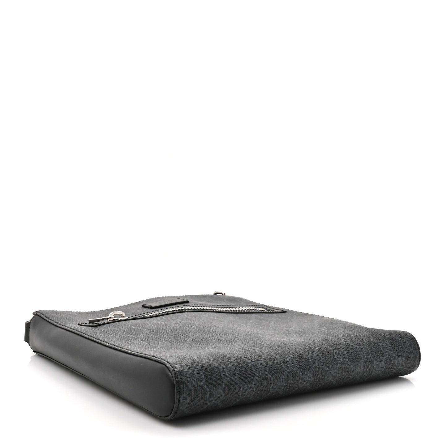 GG Supreme Monogram Appia Calfskin Web Flat Messenger Bag Black Grey