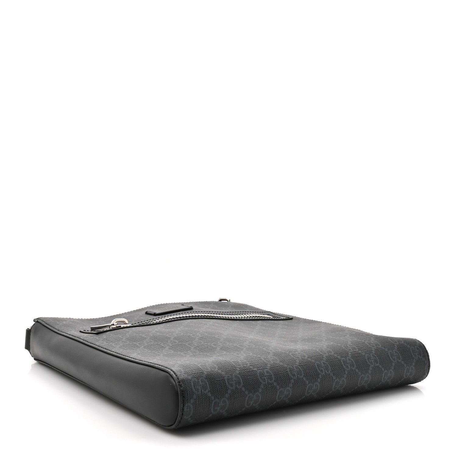 Gucci GG Supreme Monogram Appia Calfskin Web Flat Messenger Bag Black Grey 4 of 10