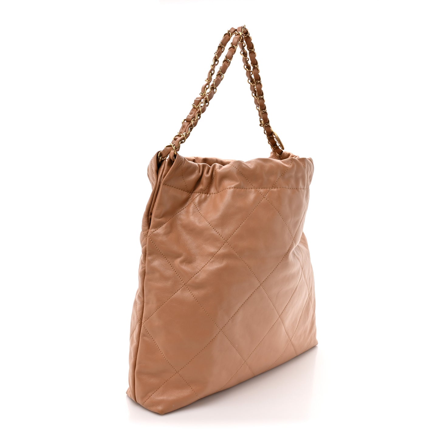 Shiny Calfskin Quilted Chanel 22 Camel