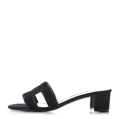 Hermes Suede Goatskin Rhinestone Oasis Sandals 36.5 Black 1 of 9