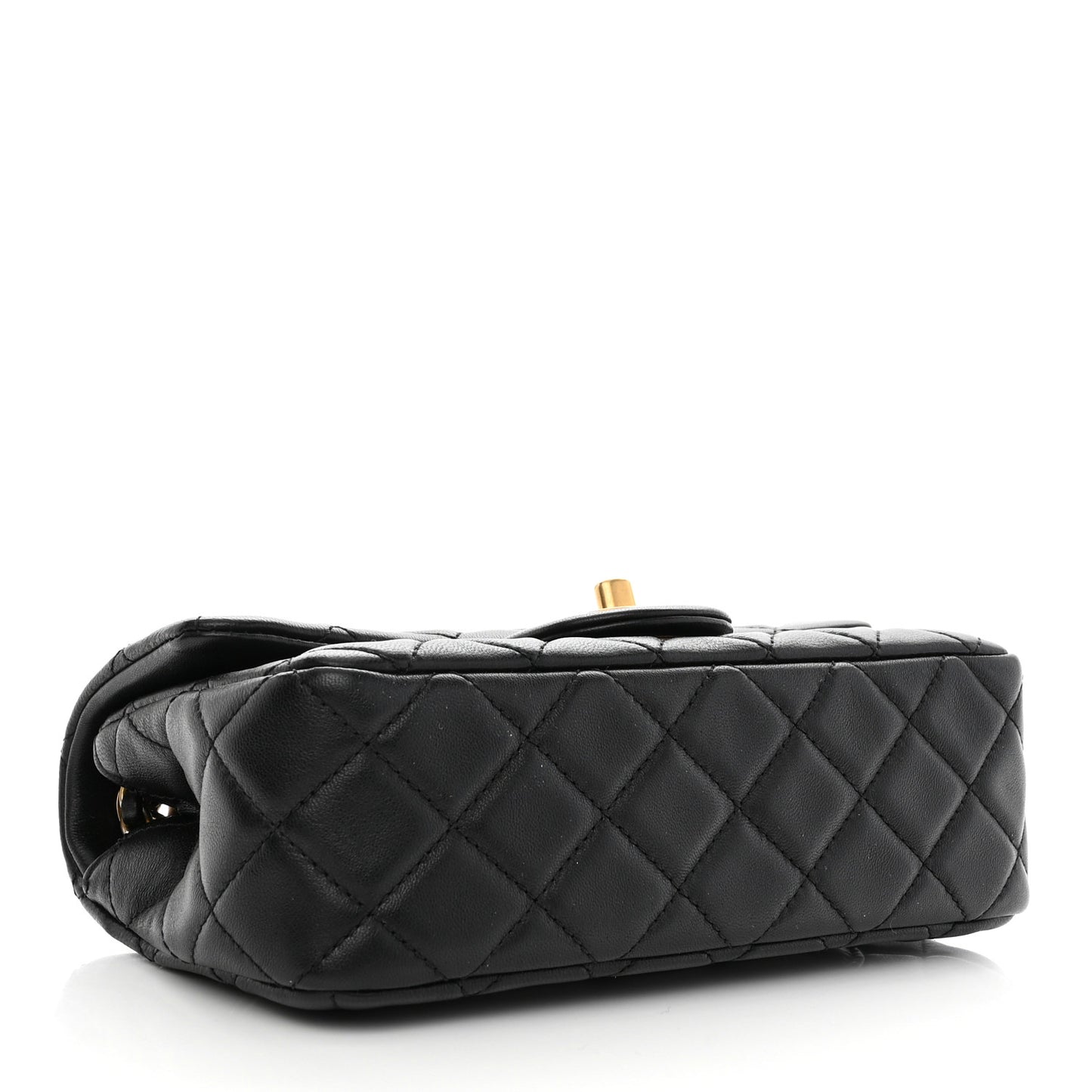 Lambskin Quilted Mini Rectangular Pearl Crush Flap Black