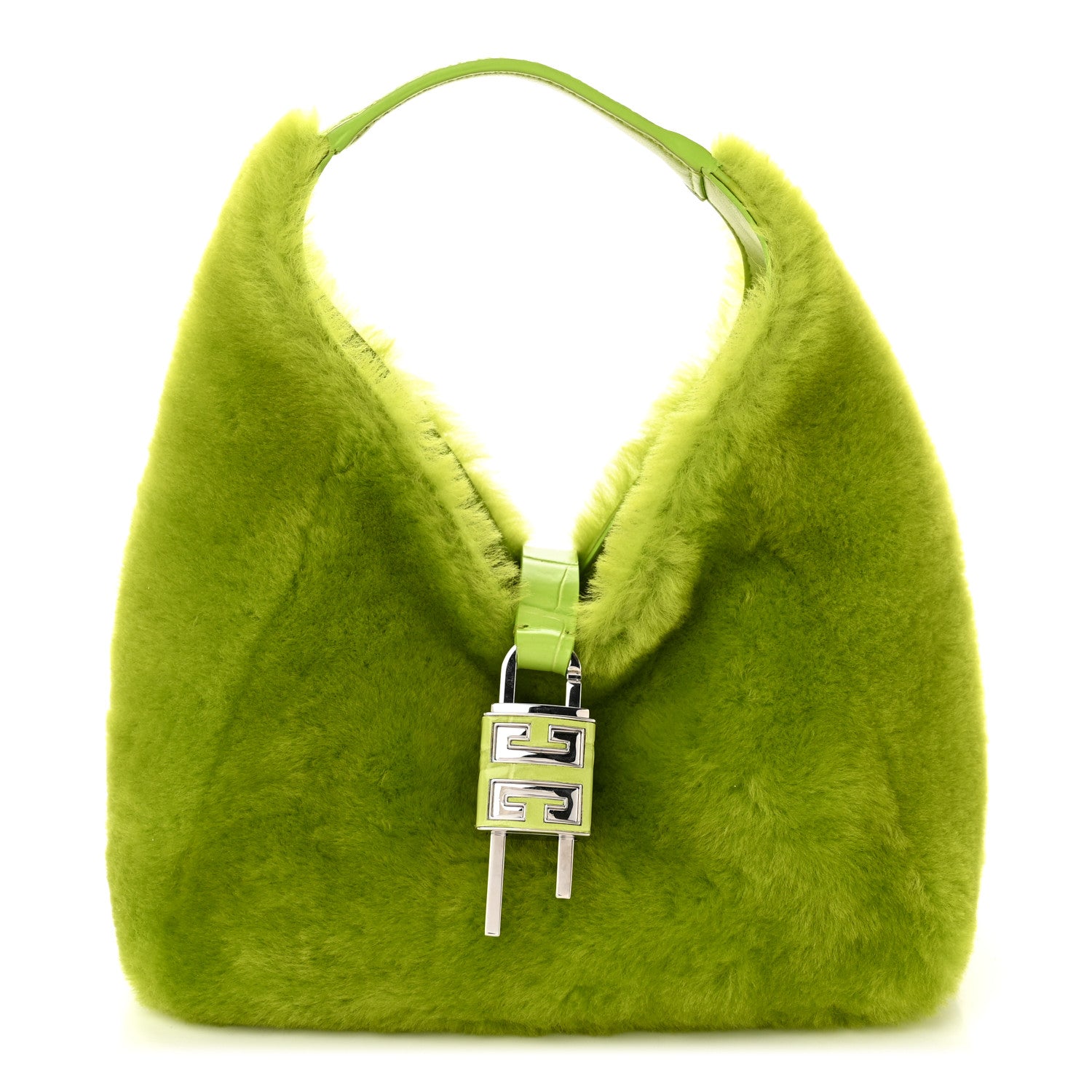 Givenchy Shearling Crocodile Embossed Calfskin Mini G-Hobo Citrus Green 1 of 9