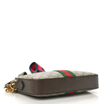Gucci GG Supreme Monogram Textured Dollar Calfskin Web Ophidia Wristlet Shoulder Bag Beige Ebony New Acero 4 of 11