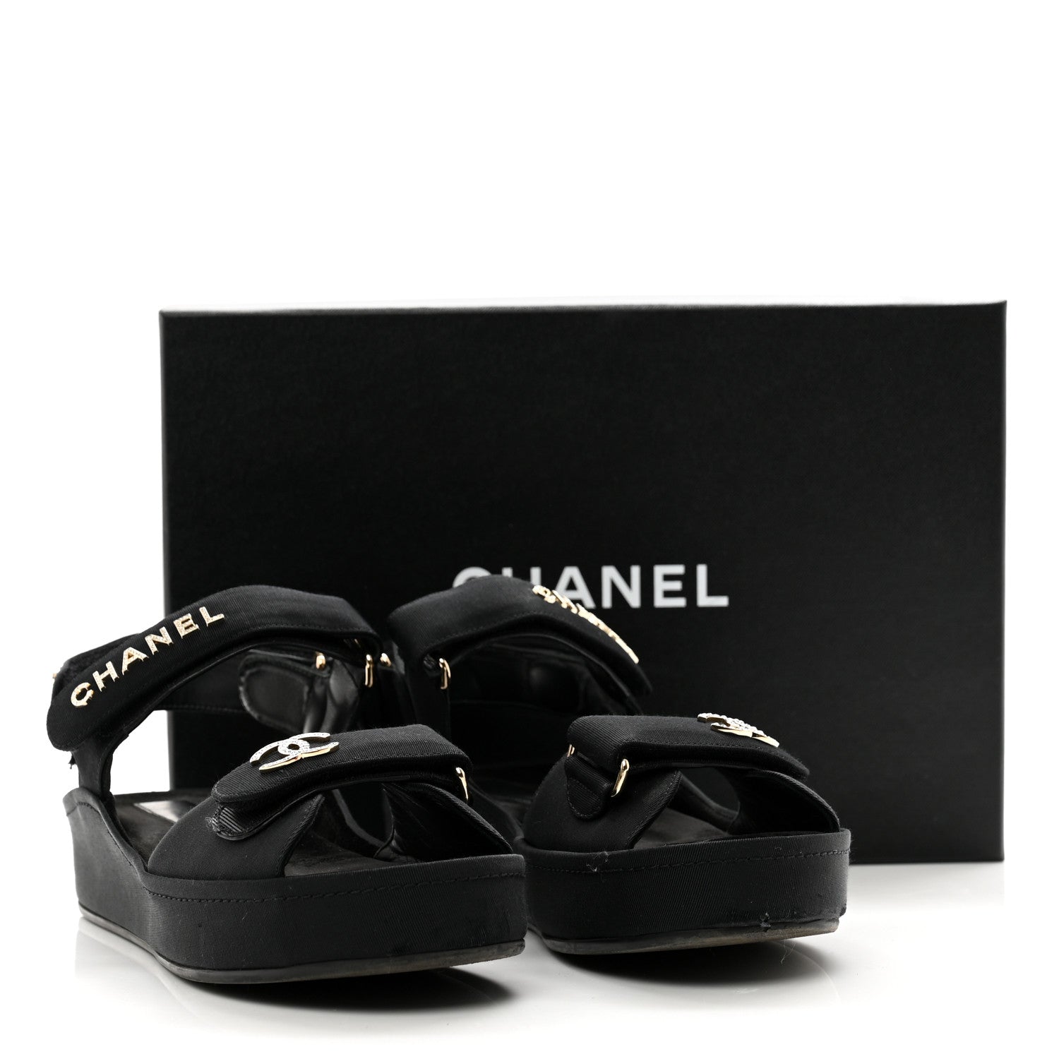 Chanel Grosgrain Crystal Logo Platform Sandals 38 Black 10 of 10
