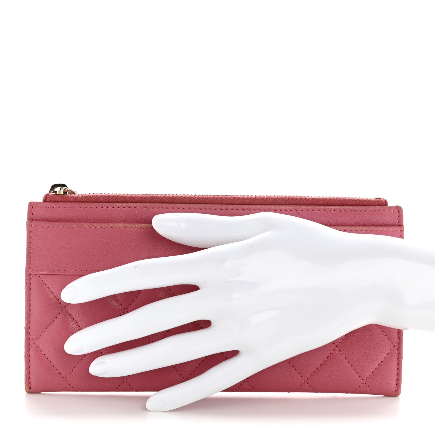 Chanel Sheepskin Quilted Mademoiselle Vintage Zip Pouch Red Pink 2 of 10