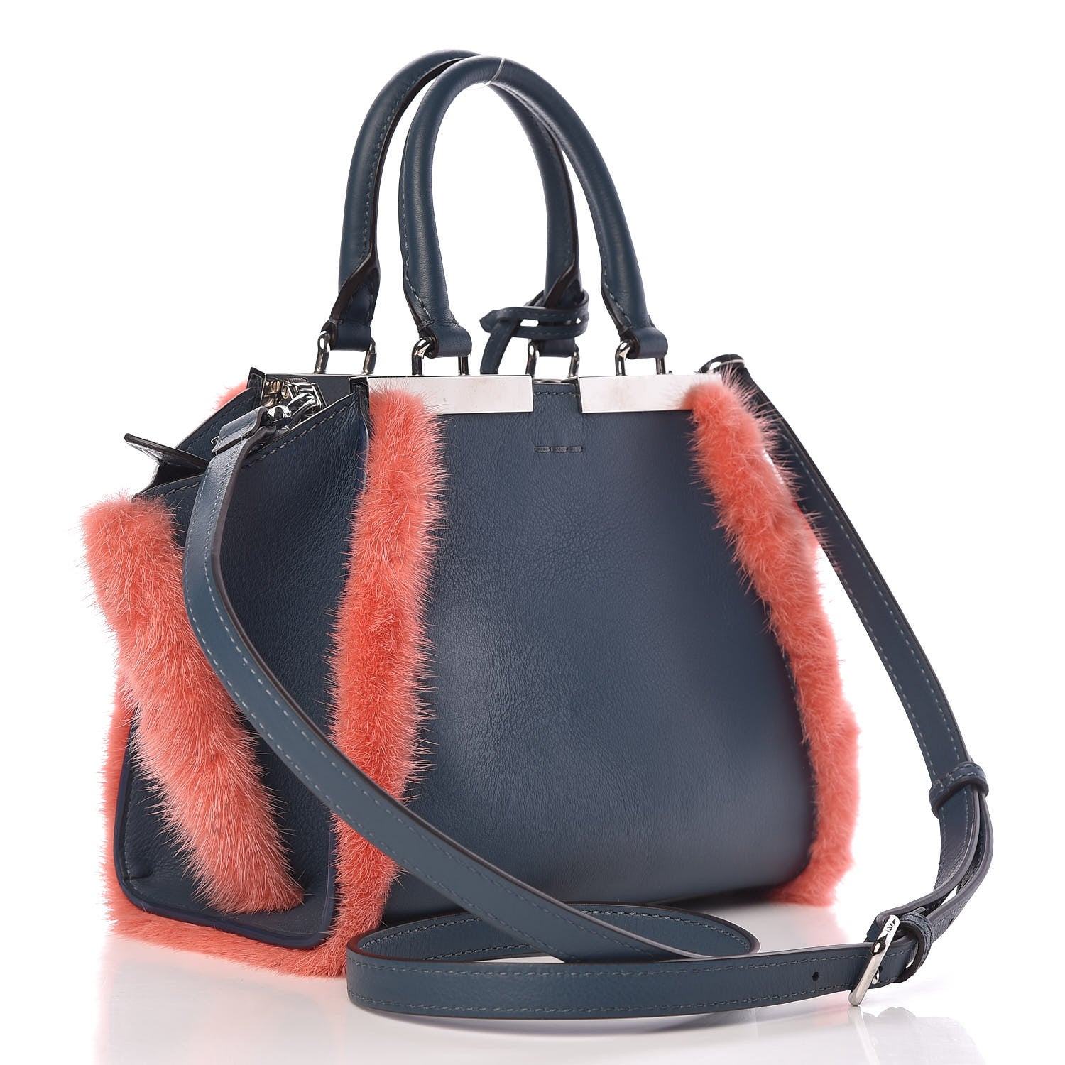 Fendi Vitello Dolce Mink Fur Mini Mini 3jours Tote Blue 3 of 11