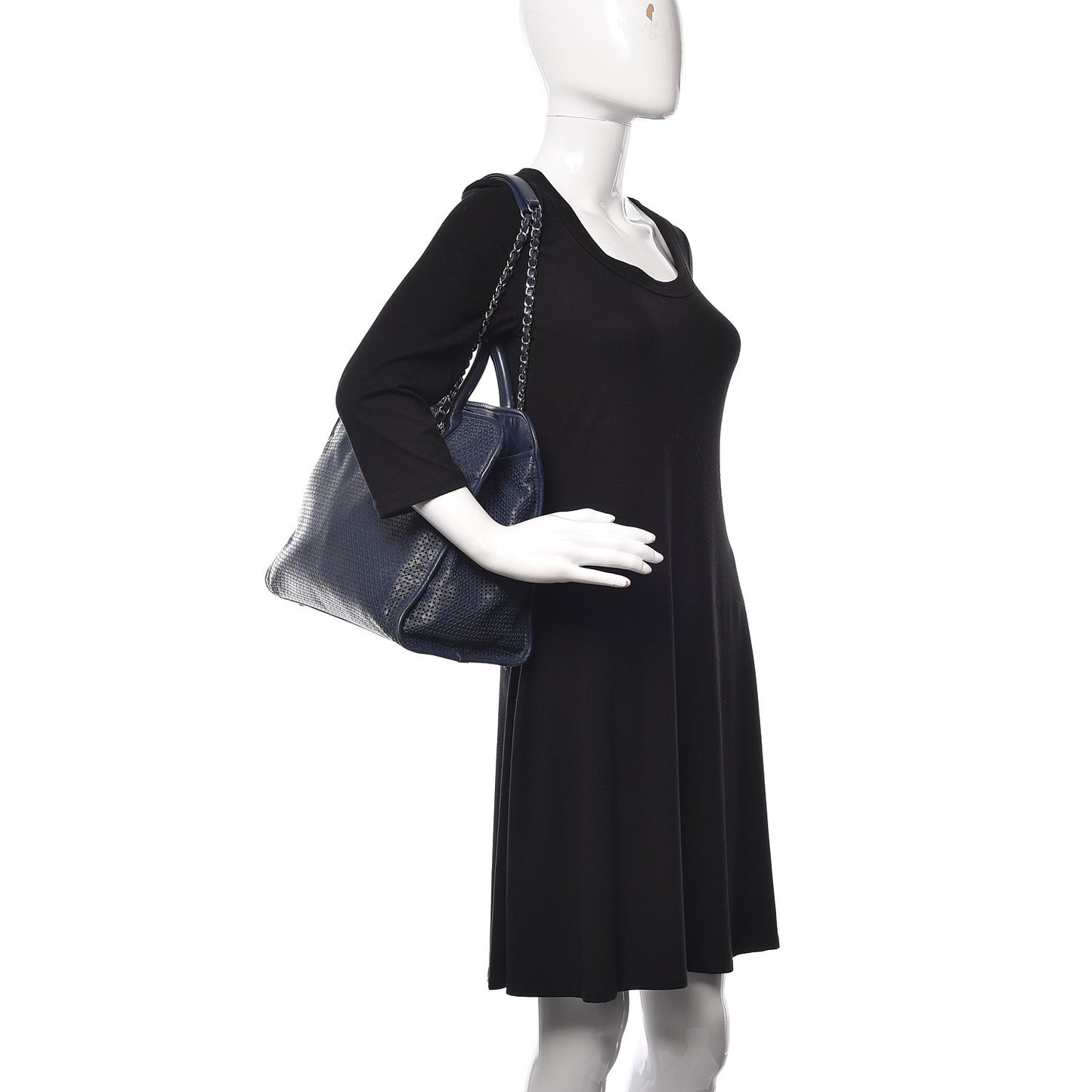 Calfskin Perforated Up In The Air Tote Dark Blue