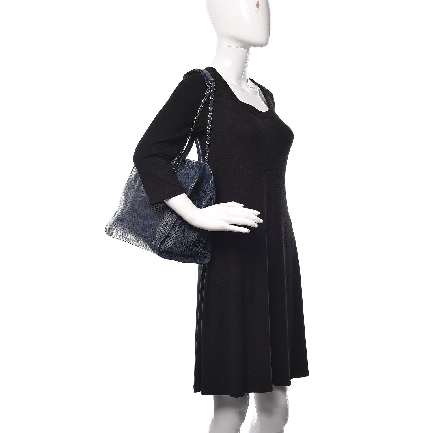 Chanel Calfskin Perforated Up In The Air Tote Dark Blue 2 of 15