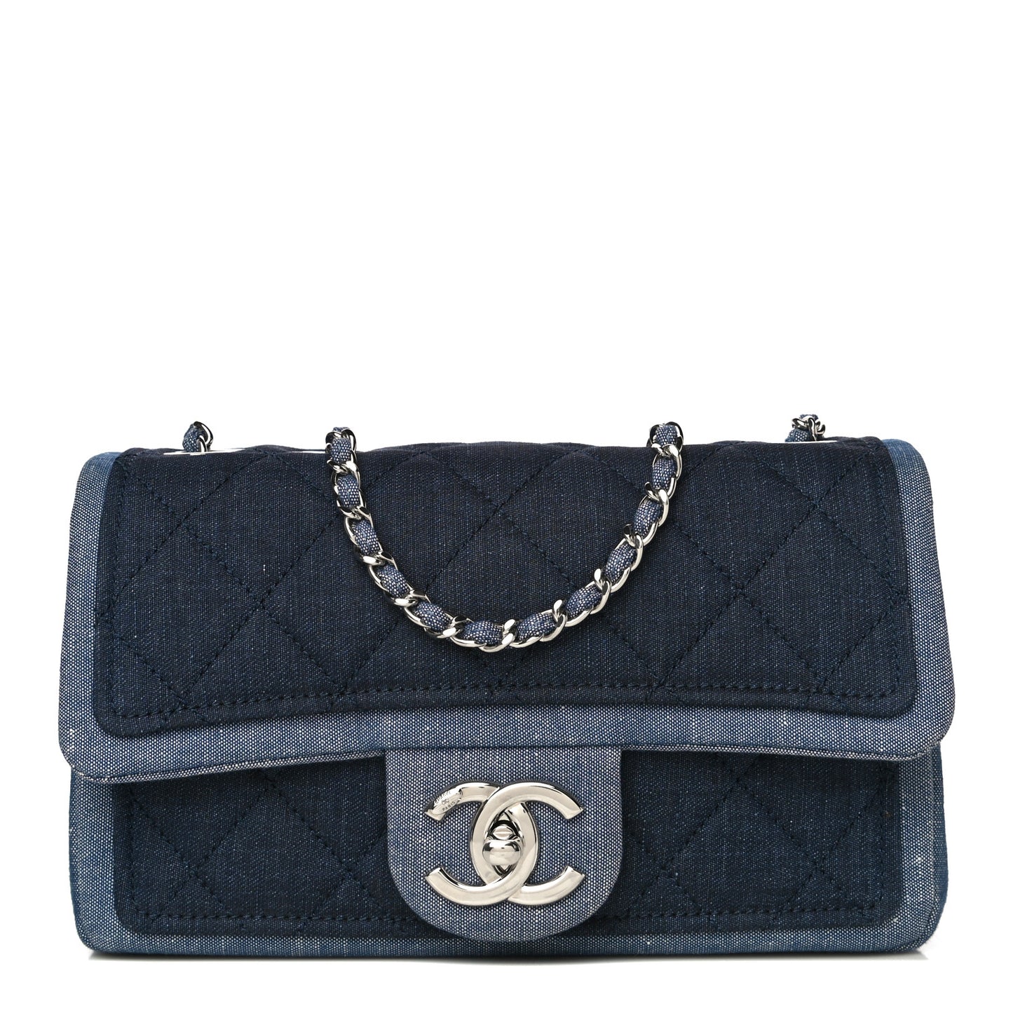 Denim Quilted Small Medallion Flap Blue