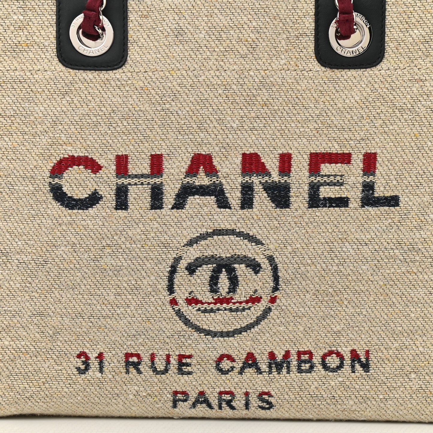 Striped Canvas Small Deauville Tote Beige