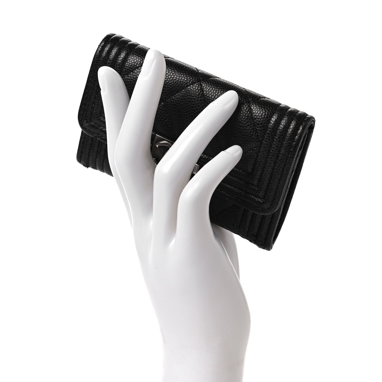 Caviar Quilted Boy Flap Card Holder Black