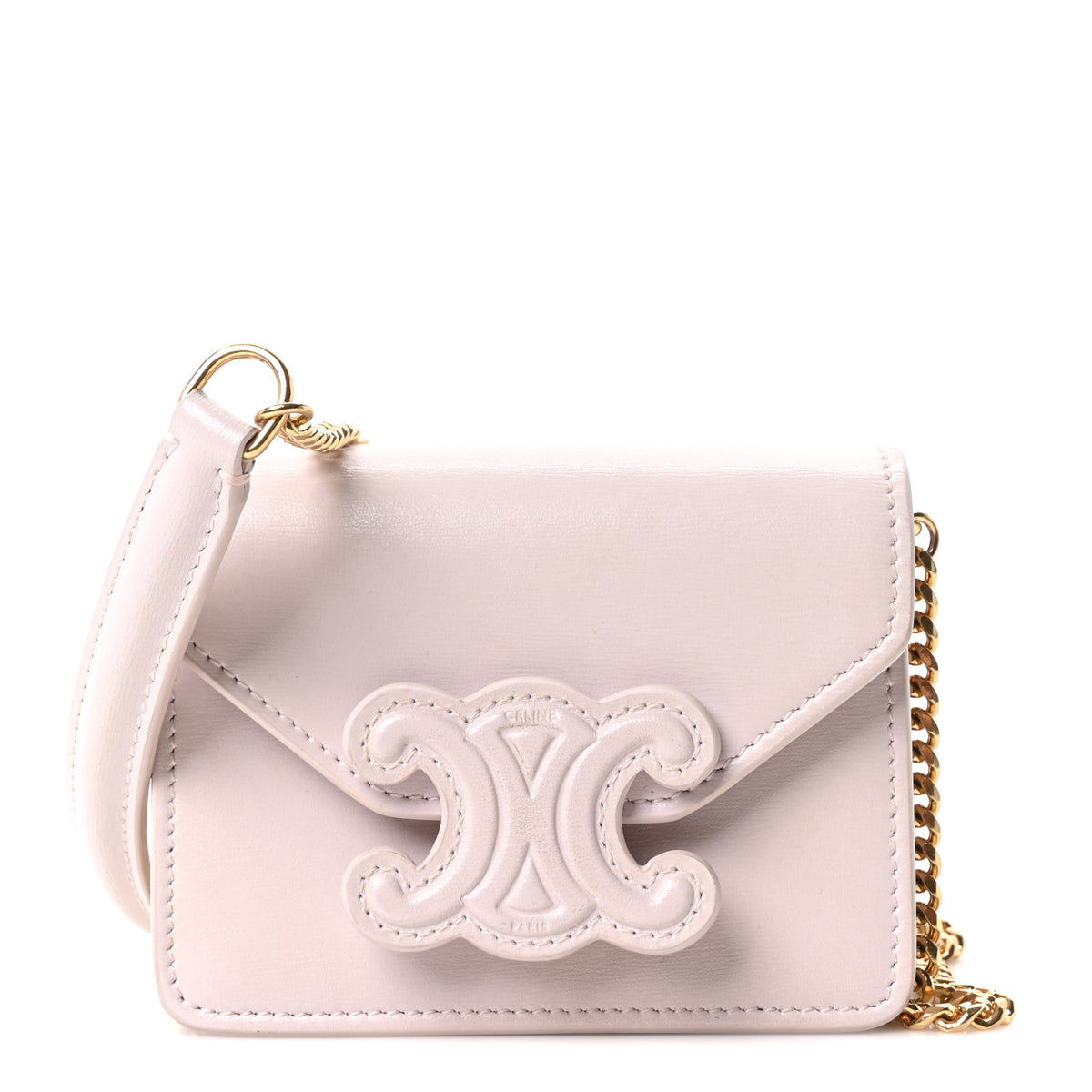 Shiny Calfskin Triomphe Card Holder on Chain Poudre