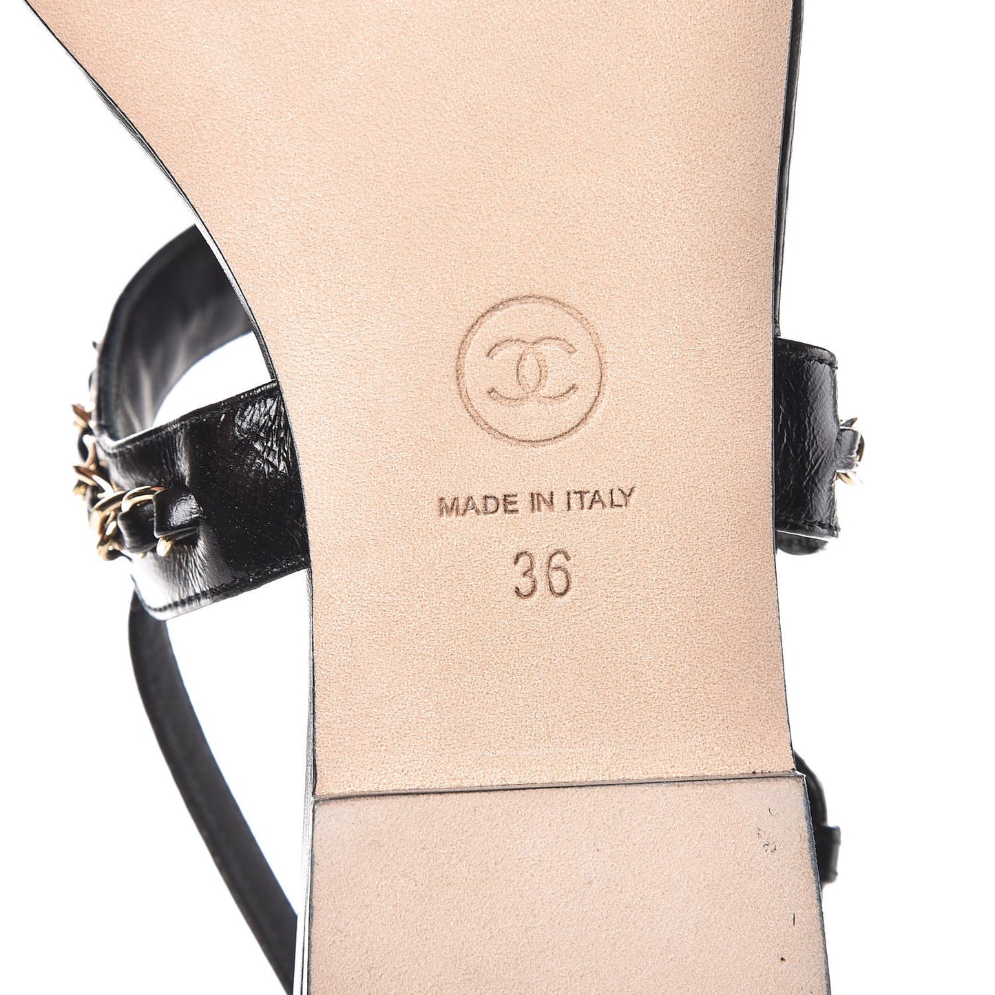 Lambskin CC Chain Sandals 36 Black