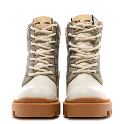 Gucci Calfskin GG Supreme Monogram Nappa Quilted Lace Up Ankle Boots 35.5 Mystic White Beige 2 of 9