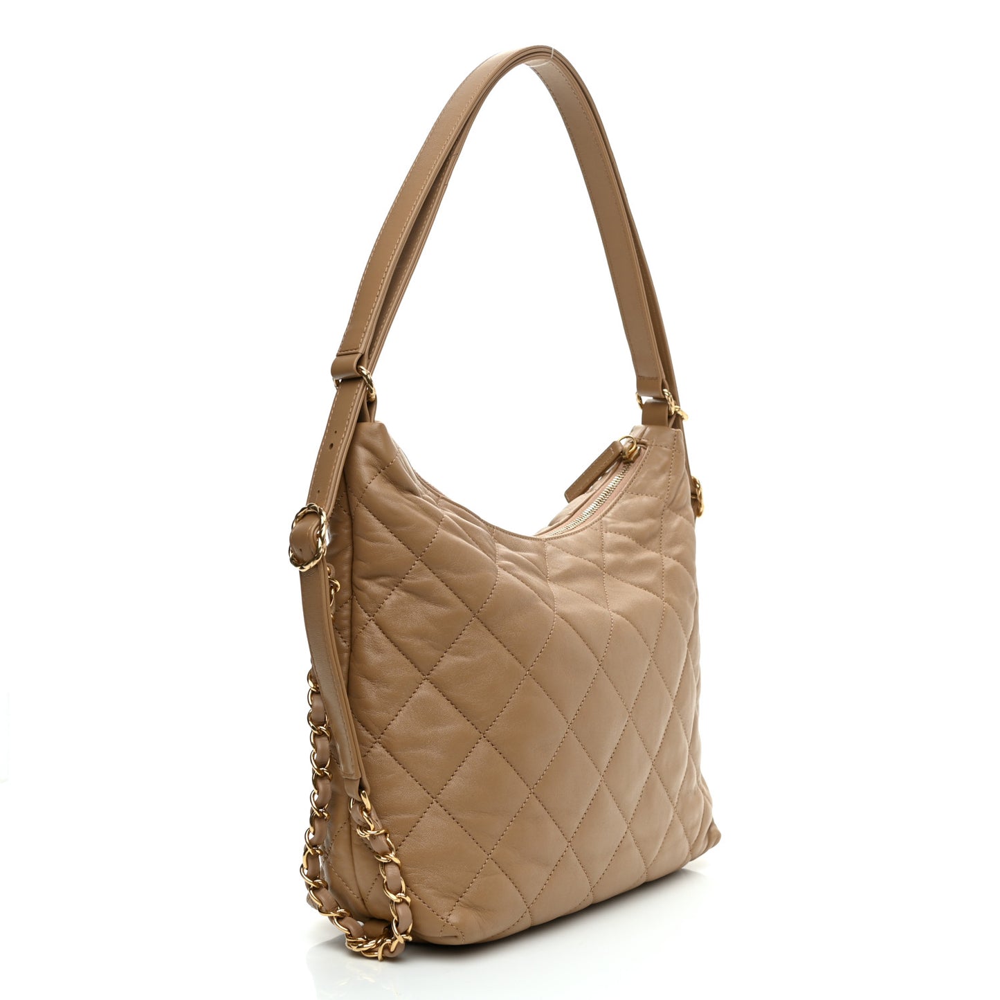 Lambskin Quilted Hobo Beige