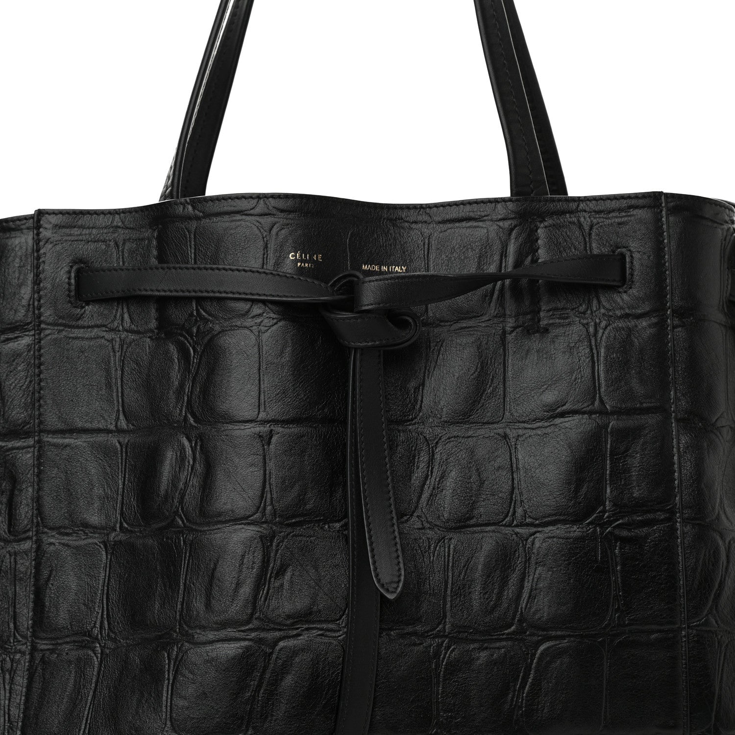 Celine Crocodile Embossed Calfskin Medium Belt Cabas Phantom Black 7 of 9