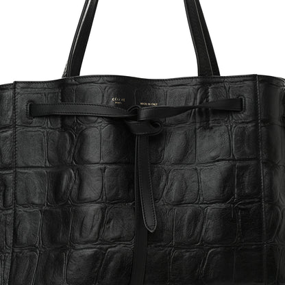 Celine Crocodile Embossed Calfskin Medium Belt Cabas Phantom Black 7 of 9