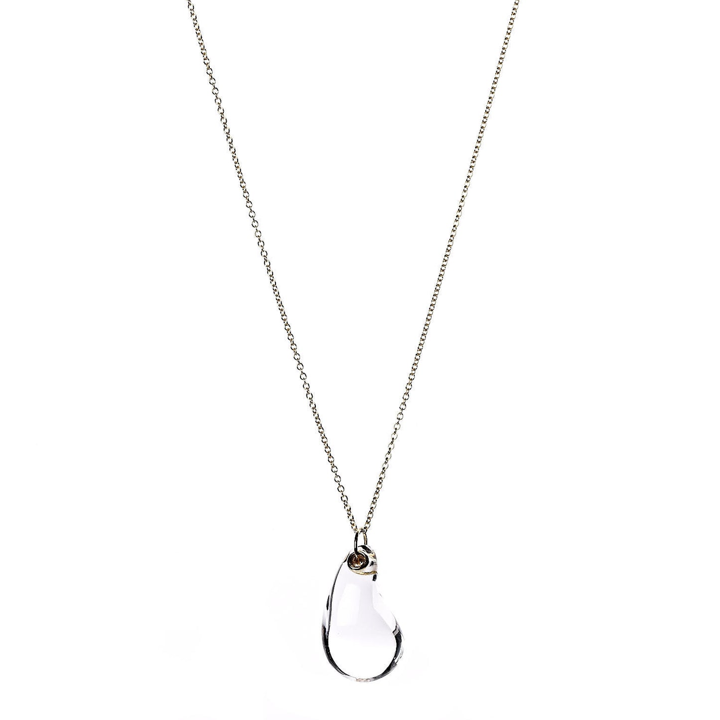 18K Yellow Gold Rock Crystal Elsa Peretti Teardrop Pendant Necklace