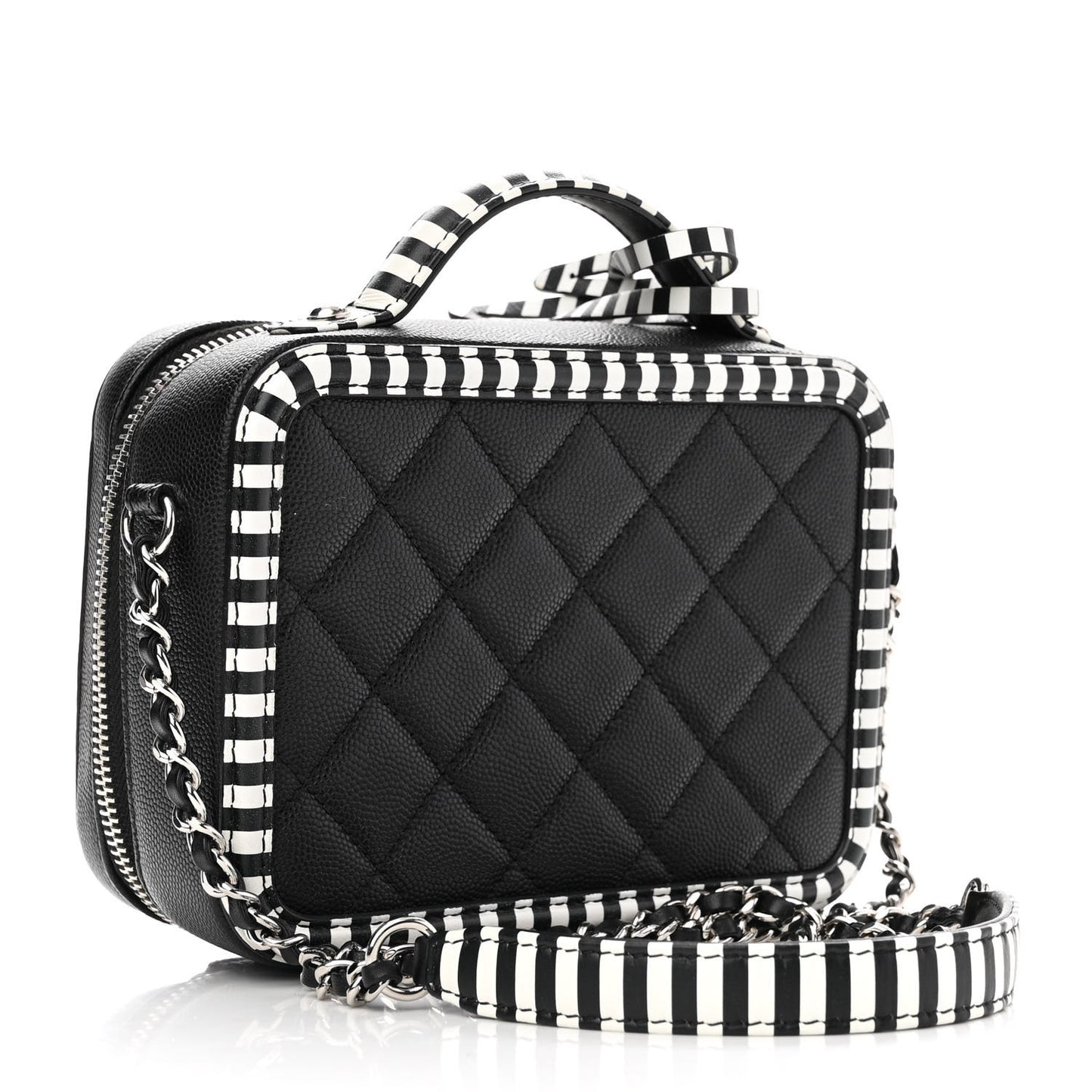 Caviar Quilted Striped Small CC Filigree Vanity Case Black White
