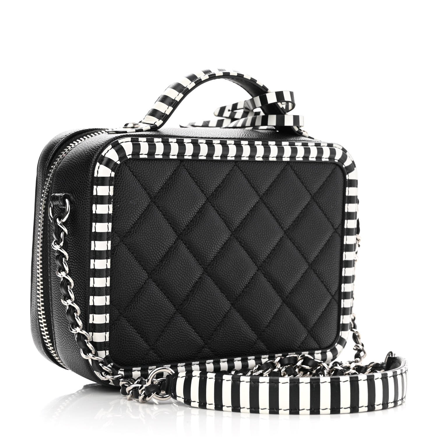 Chanel Caviar Quilted Striped Small CC Filigree Vanity Case Black White 3 of 13