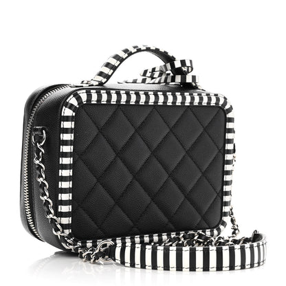 Chanel Caviar Quilted Striped Small CC Filigree Vanity Case Black White 3 of 13