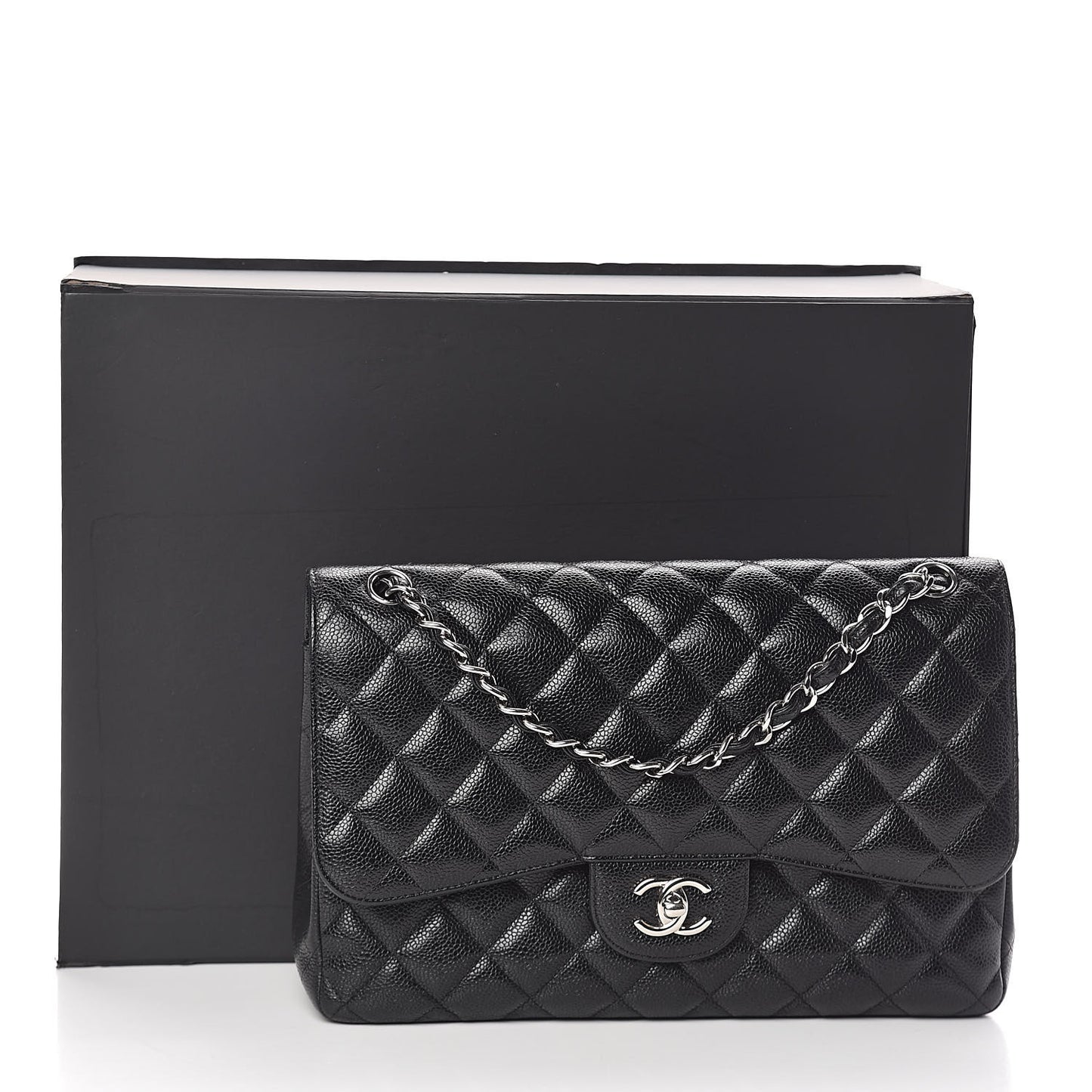 Caviar Quilted Jumbo Double Flap Black