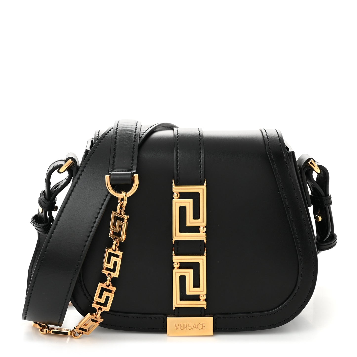 Calfskin Small Greca Goddess Shoulder Bag Black