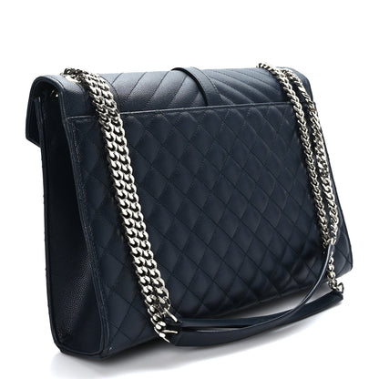 Saint Laurent Grain De Poudre Mixed Matelasse Large Triquilt Monogram Satchel Deep Marine 3 of 10