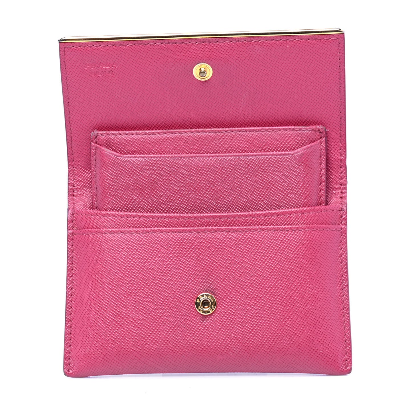 Saffiano Compact Metal Bar Flap Wallet Peonia
