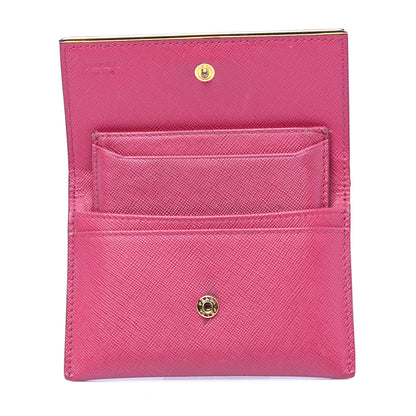 Prada Saffiano Compact Metal Bar Flap Wallet Peonia 4 of 7