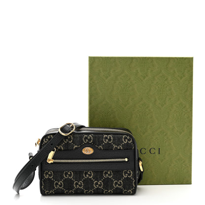 Gucci Jacquard Black Denim GG Monogram Textured Dollar Calfskin Mini Ophidia Shoulder Bag Black Ivory 8 of 8