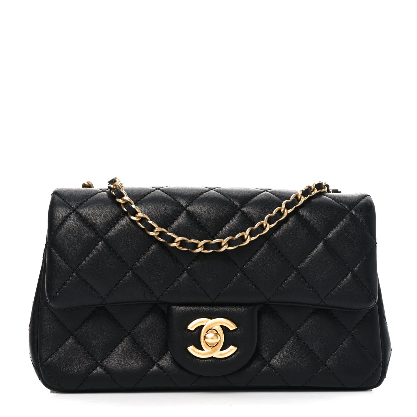 Lambskin Quilted Mini Rectangular Pearl Crush Flap Black