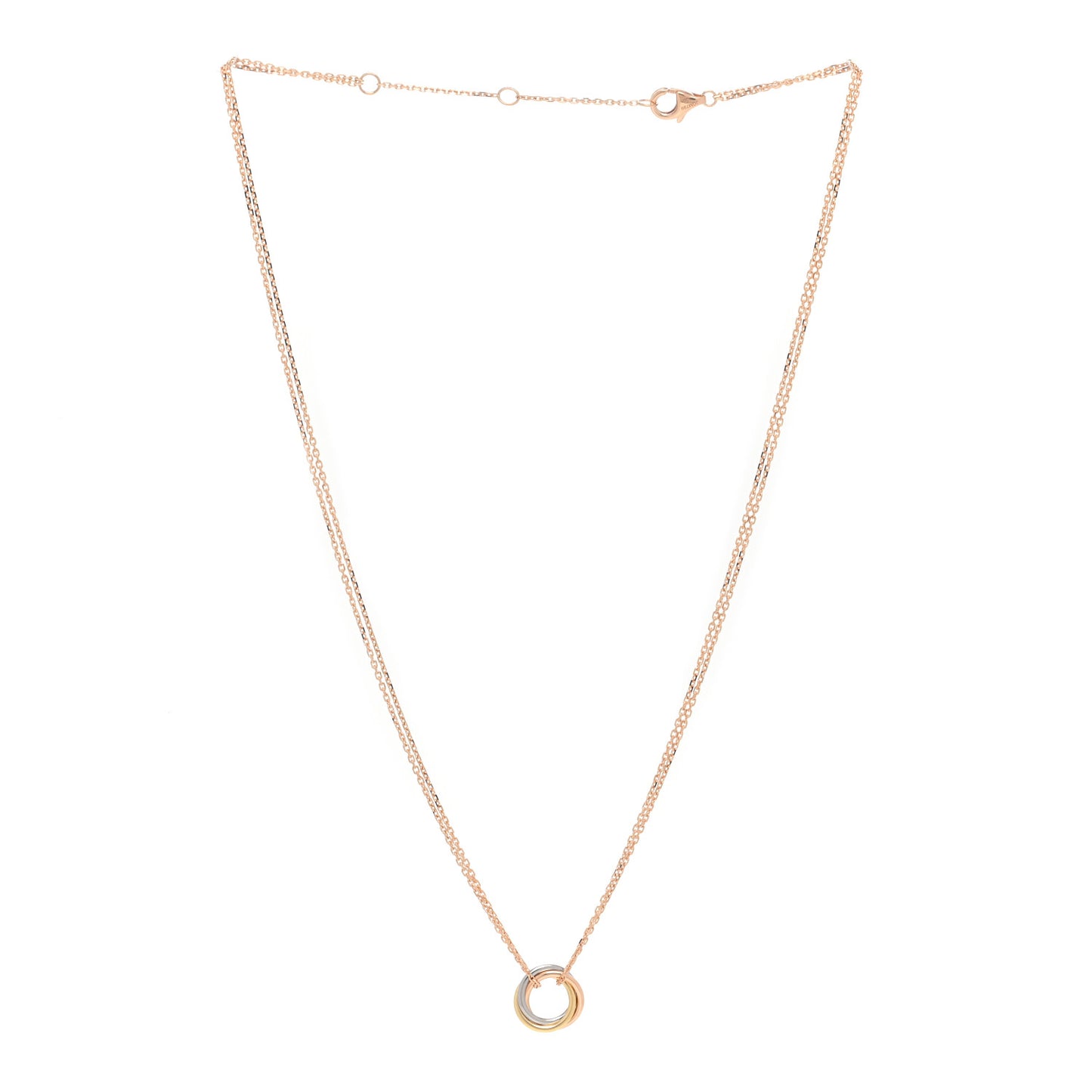 18K Pink Yellow White Gold Trinity Double Chain Pendant Necklace