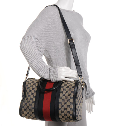 Gucci Monogram Selleria Calfskin Vintage Web Medium Boston Beige Blue 2 of 8