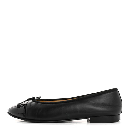 Chanel Lambskin Patent Cap Toe Ballerina Flats 39 Black 1 of 14