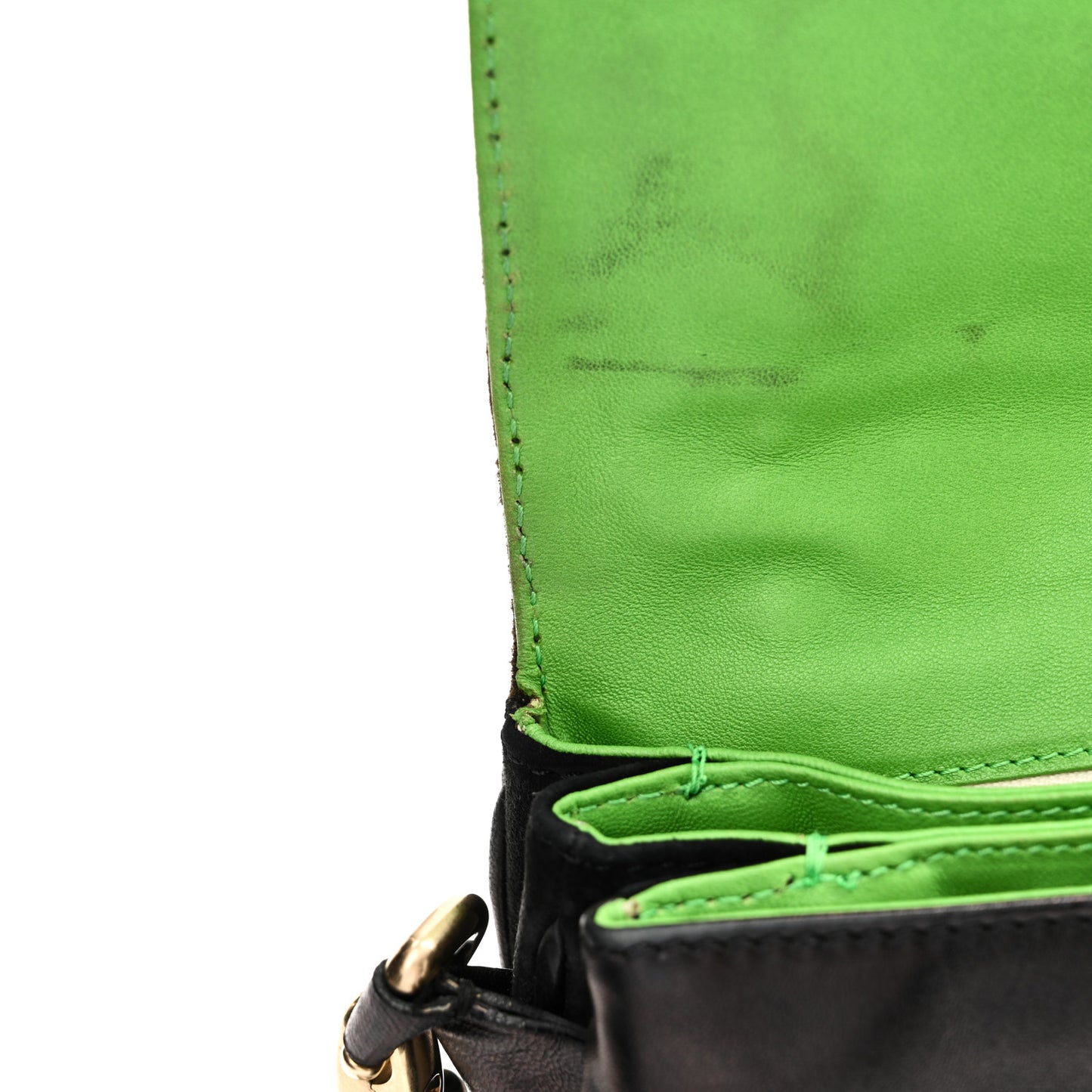 Calfskin Suede Studded Shoulder Bag Black Gold