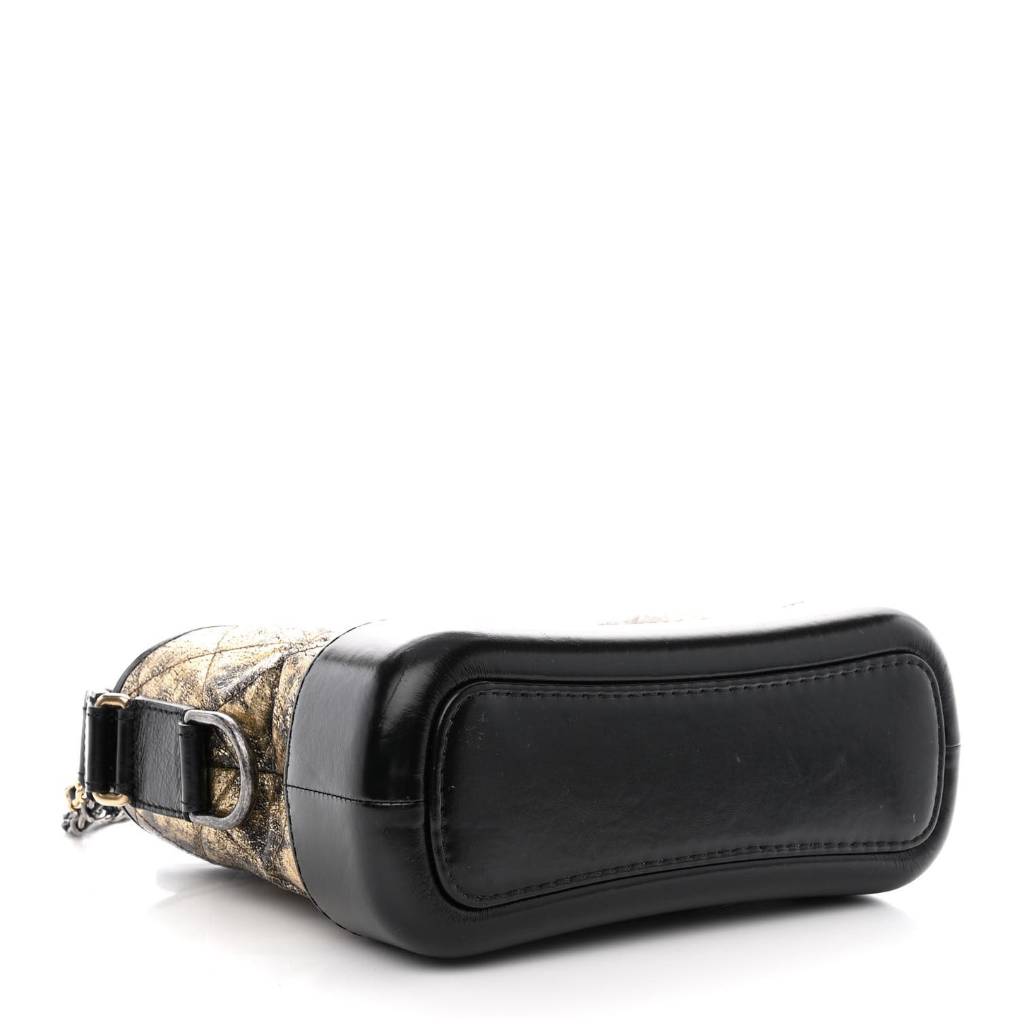 Metallic Crumpled Goatskin Quilted Small Gabrielle Hobo Black Gold