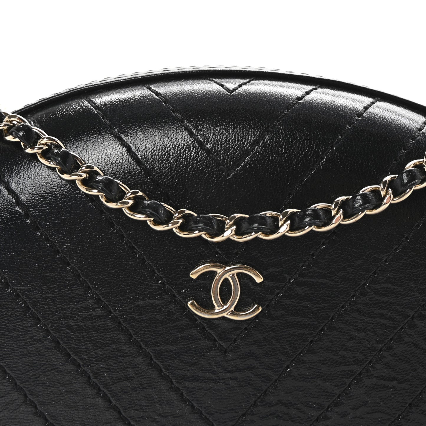 Calfskin Chevron Stitched Evening Bag Black