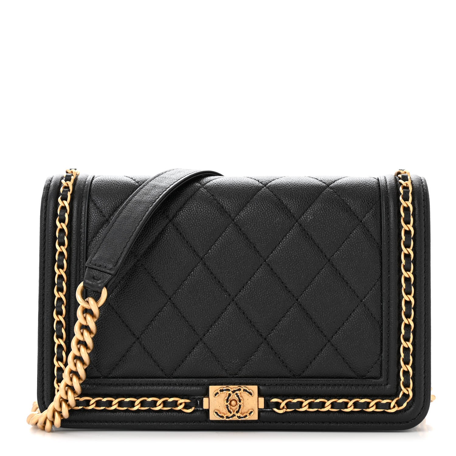 Chanel Caviar Quilted Chain Around Boy Wallet On Chain WOC Black 1 of 13