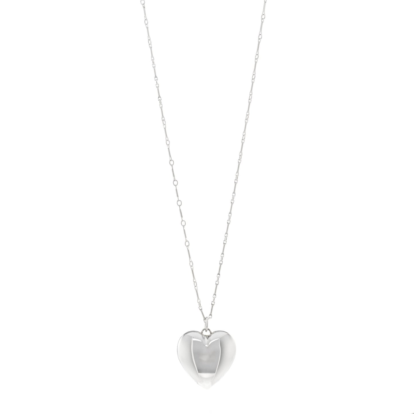 Sterling Silver Puffed Heart Pendant Link Necklace