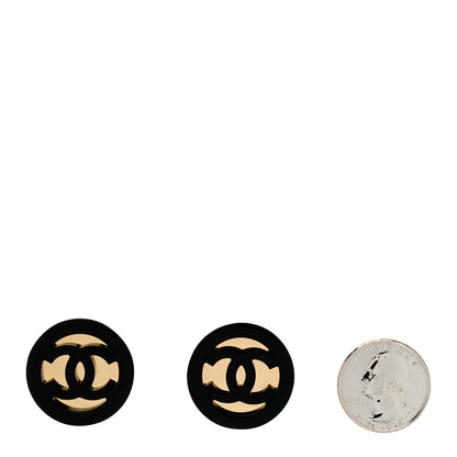 Chanel Resin CC Round Earrings Gold Black 2 of 5